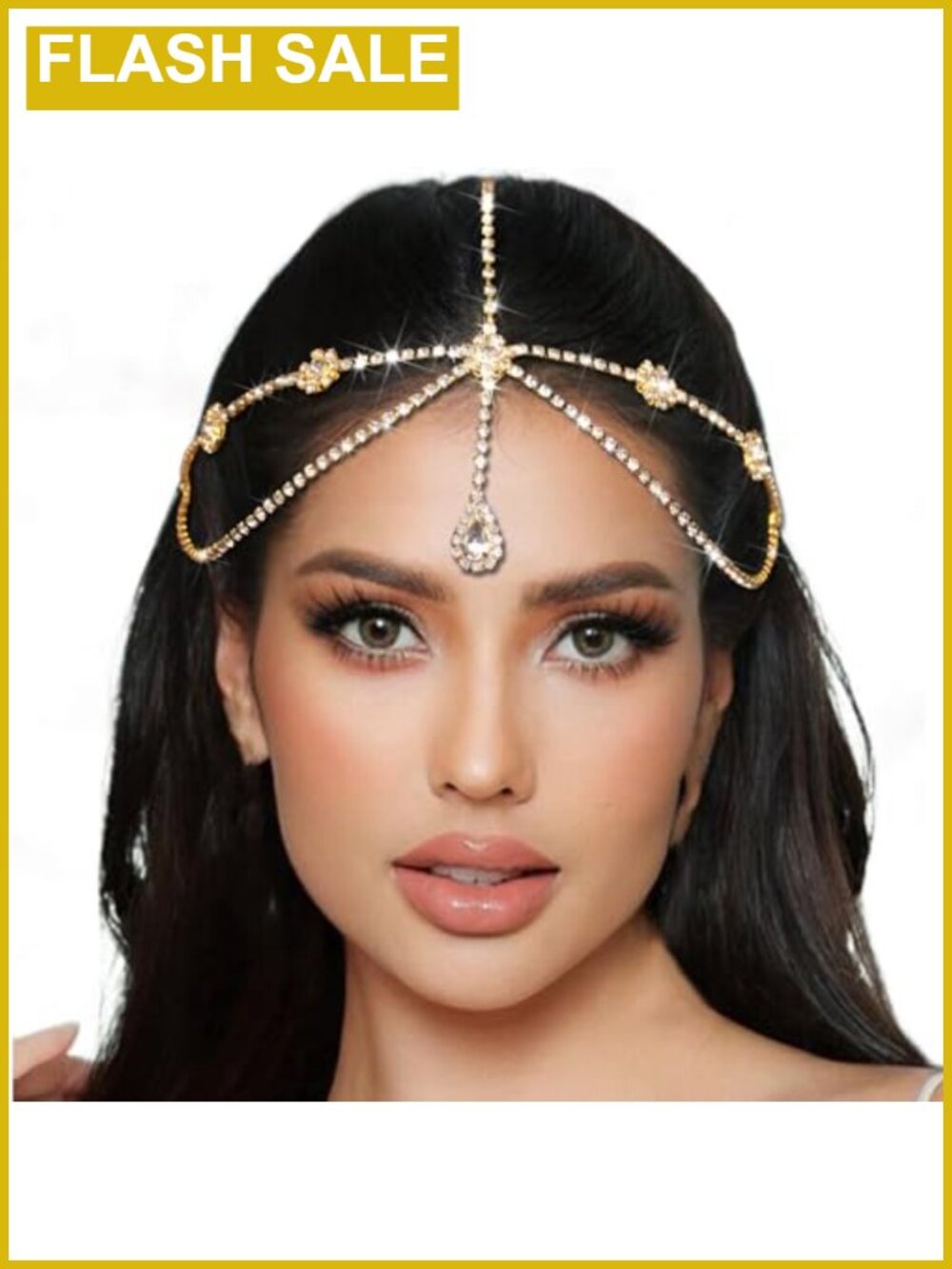 Gold Plated Rhinestone Head Chain Adjustable Layered Headpiece